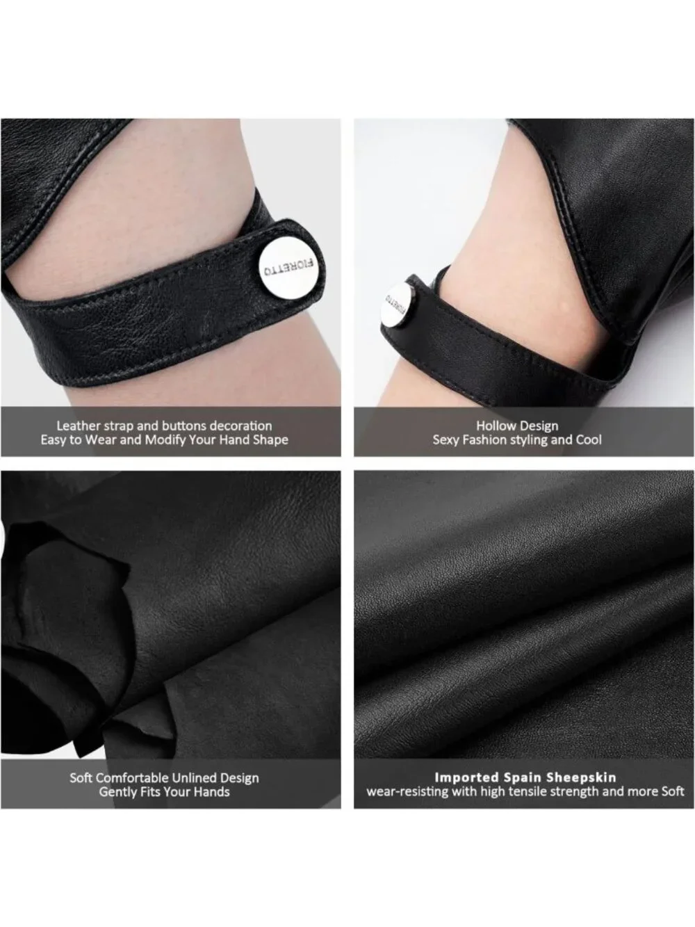 Stylish Women's Fingerless Leather Driving Gloves - Unlined Half Finger Design